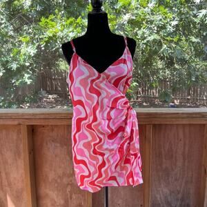 Dress Forum Los Angeles Women's Pink & Red Mini Wrap Dress Size L. NEW